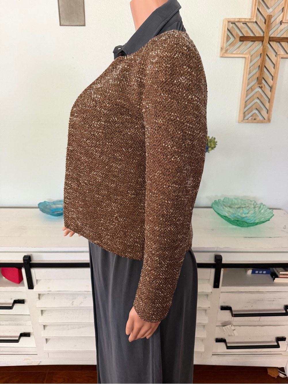 Ann Taylor Factory Brown Textured Open Front Jacket Blazer XS Career Office - Picture 7 of 13